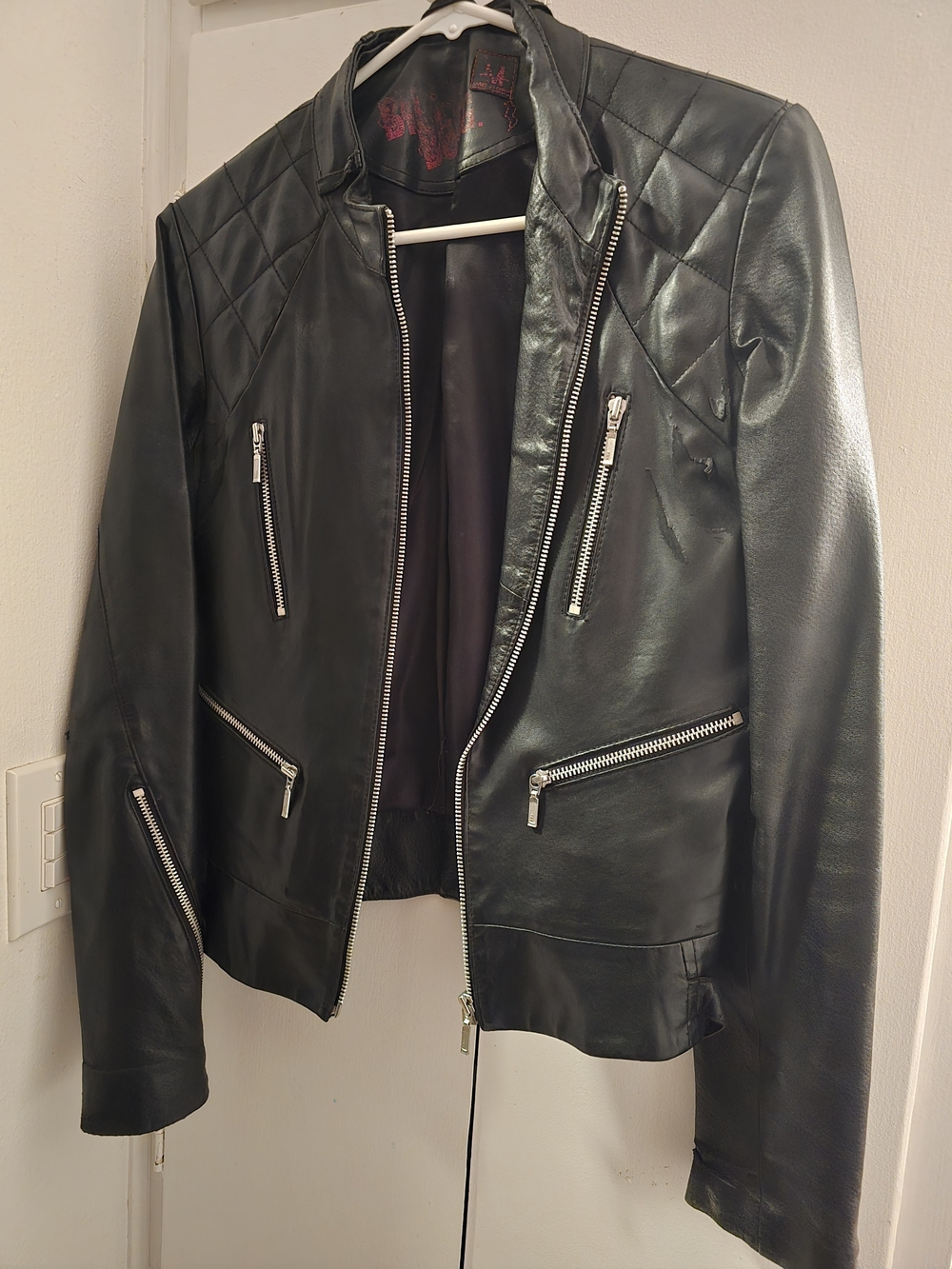 Women's Billabong Black Leather Biker Jacket